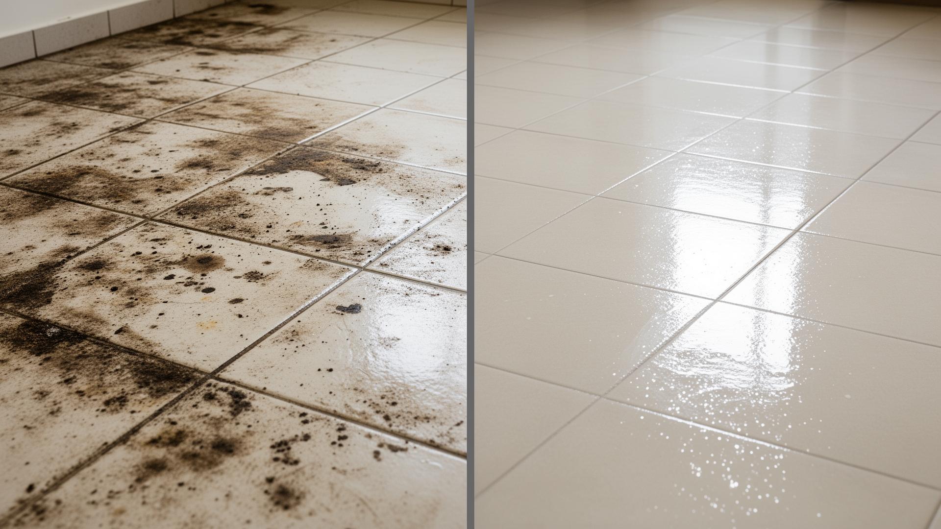 Antes e Depois da Limpeza com Max Brilho - Piso brilhando